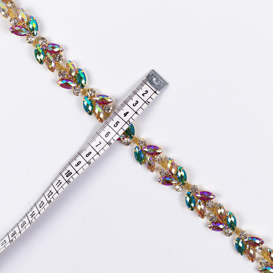Banda aurie cu cristale multicolore 2 cm