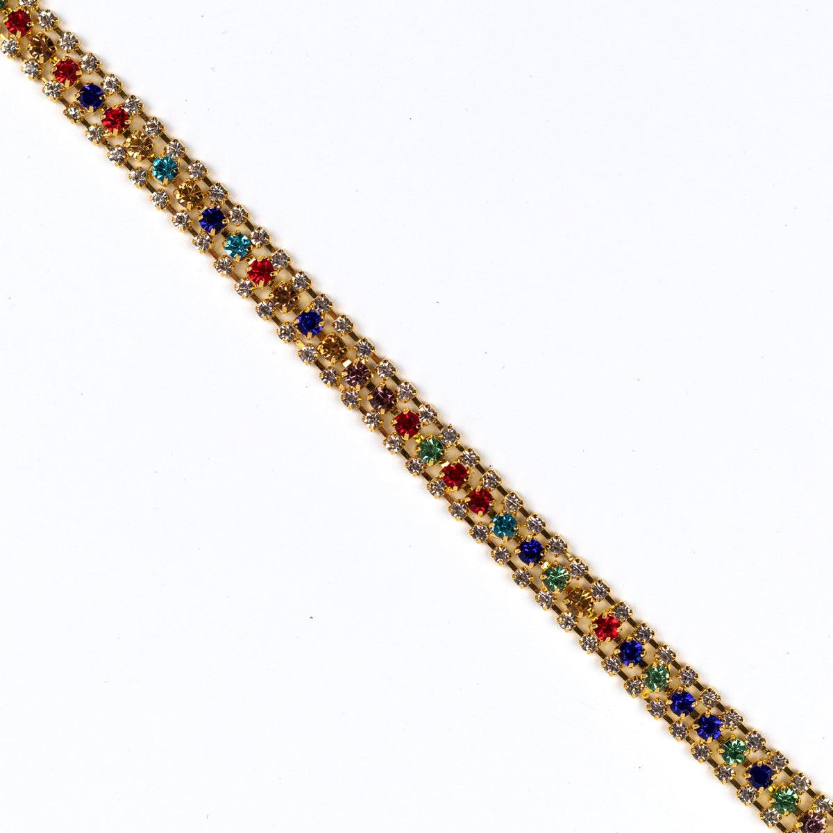 Banda aurie cu cristale multicolore 8 mm