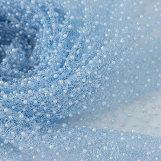 Dantela bleu cu perle
