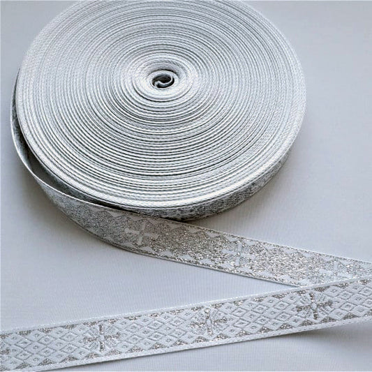 Galon Bisericesc Alb cu Argintiu 2 Fete