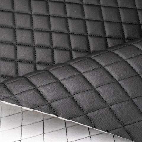 Piele ecologica neagra cu romburi si cusatura neagra pentru tapiterie auto