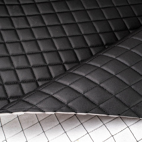 Piele ecologica neagra cu romburi si cusatura neagra pentru tapiterie auto