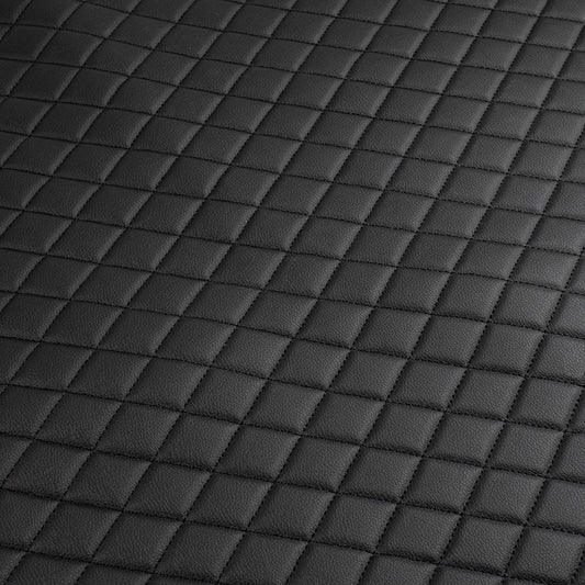 Piele ecologica neagra cu romburi si cusatura neagra pentru tapiterie auto