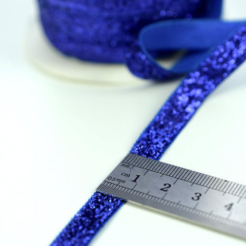 Banda catifelata albastra cu fir lame 1 cm
