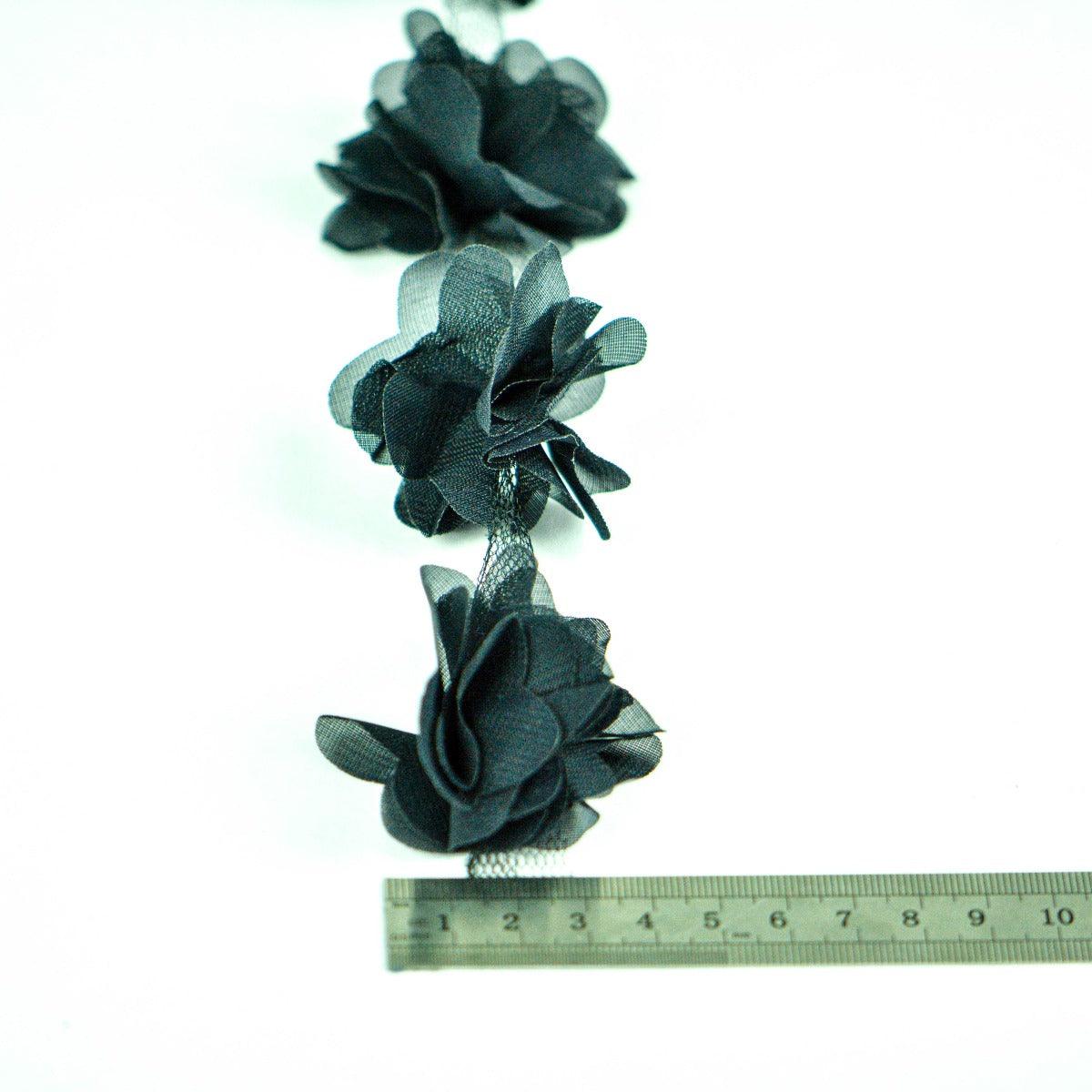 Banda decorativa cu flori - Negru