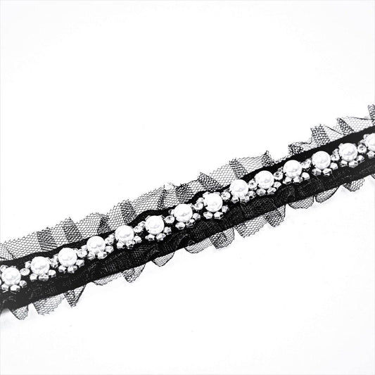 Banda decorativa cu perle - Negru