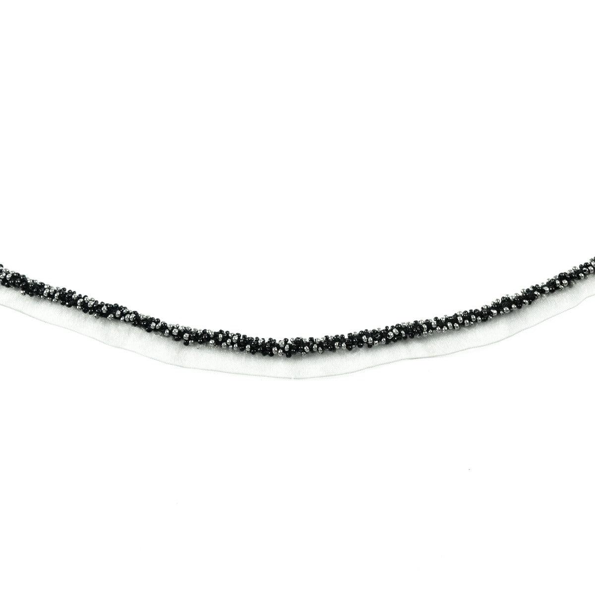 Banda decorativa cu perle - Negru si argintiu