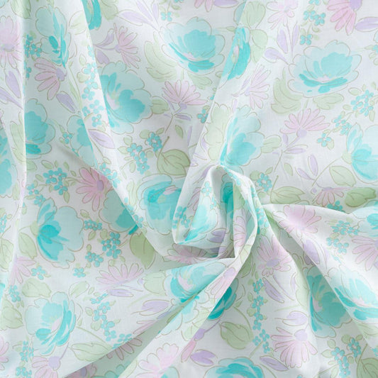 Bumbac alb cu flori multicolore