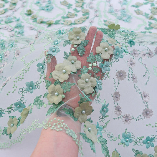 Dantela 3D - Verde cu flori