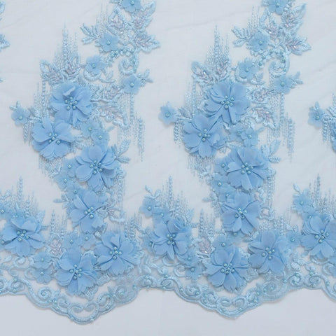 Dantela bleu ciel cu flori 3d