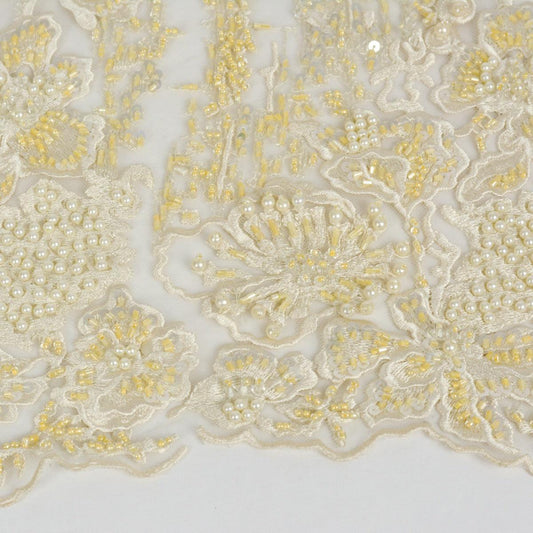 Dantela brodata cu margele - Crem/Auriu