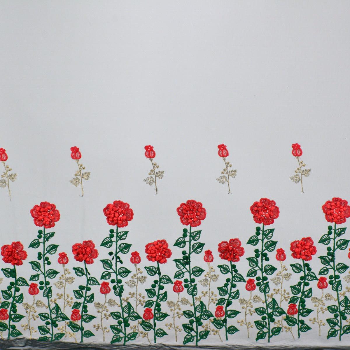 Dantela brodata - Negru cu flori rosii
