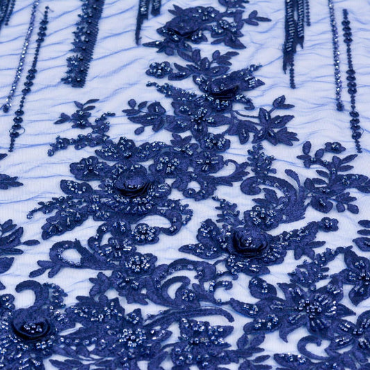 Dantela cu margele si paiete - Bleumarin