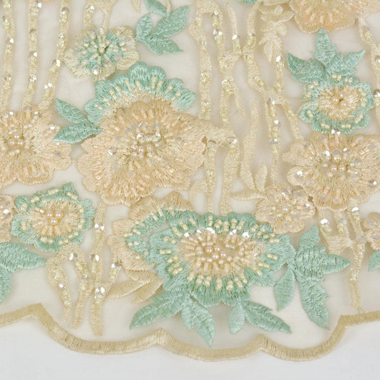 Dantela cu margele si paiete - Crem si menta