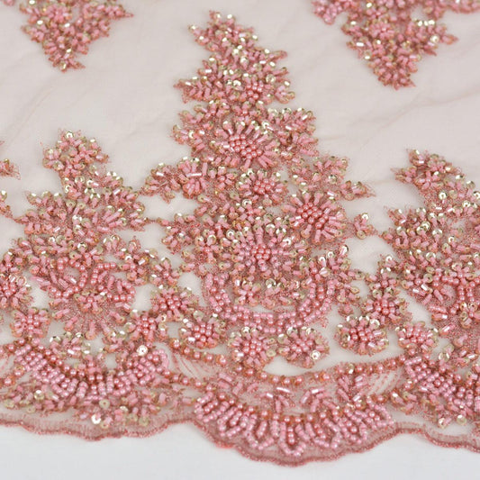 Dantela cu margele si paiete - Roz Pudra