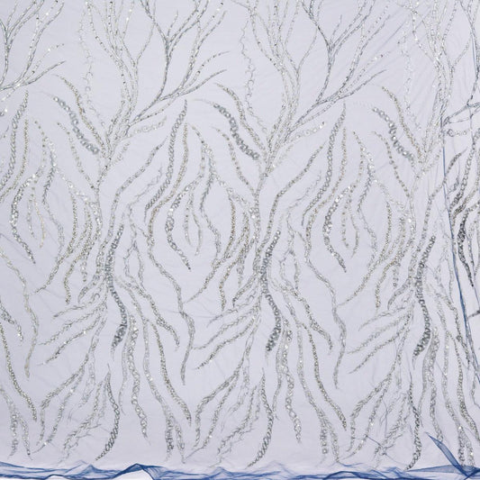 Dantela cu perle si paiete - Bleumarin crengute