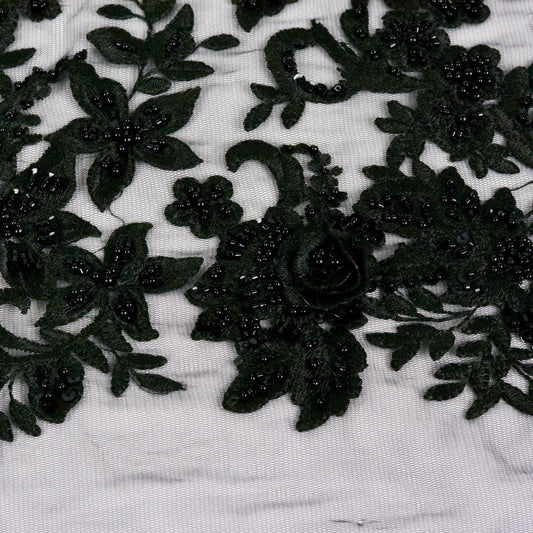 Dantela cu perle si paiete - Negru