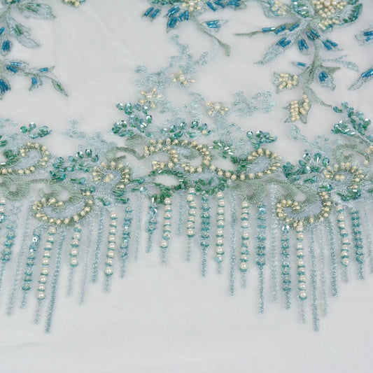 Dantela cu perle - Turcoaz