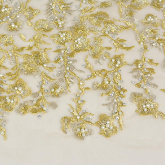 Dantela cu pietre - Auriu cu perle