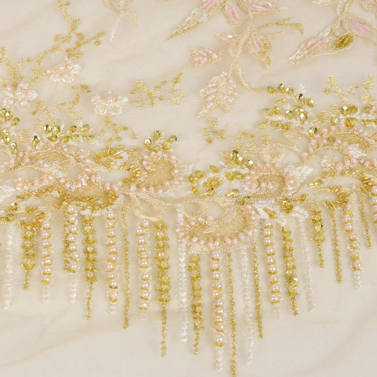 Dantela cu pietre - Auriu si roz