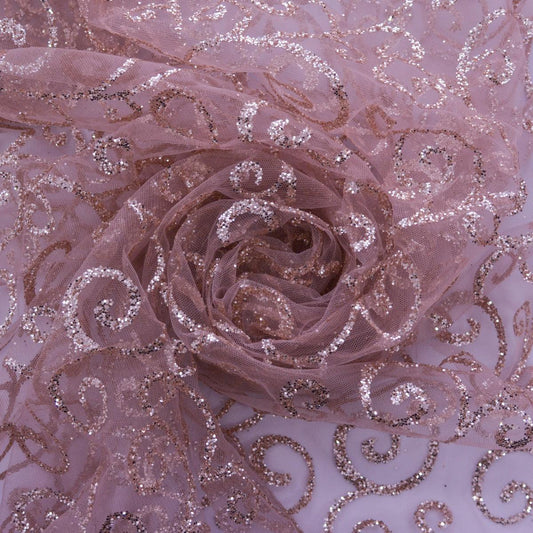 Glitter pe tulle - Nude Roz