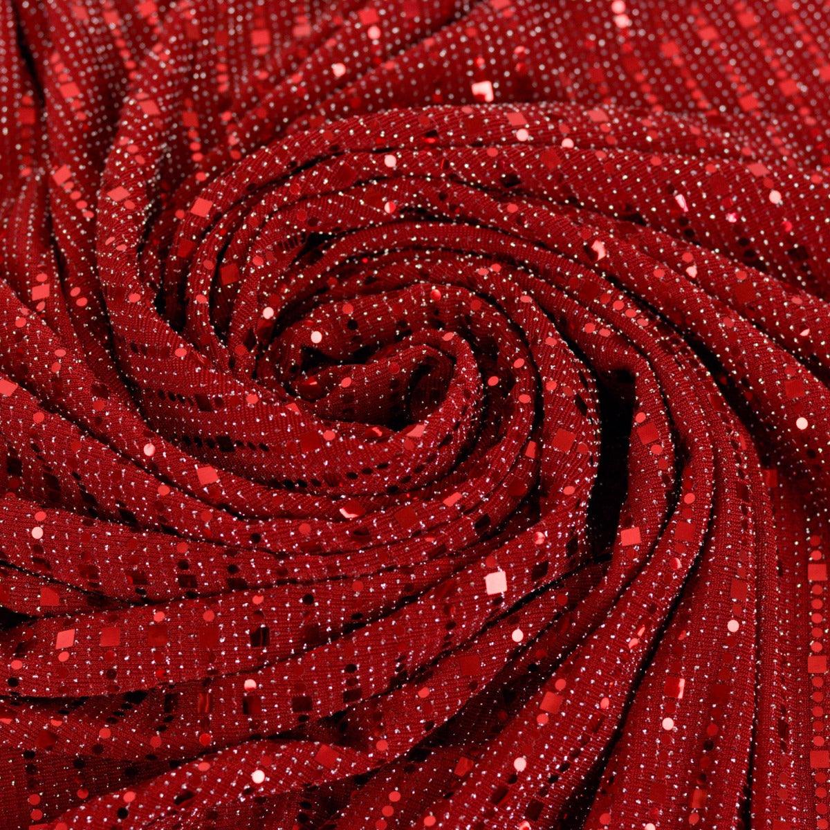 Lurex - Rosu cu fir argintiu si  paiete folosit la fabricarea rochiilor