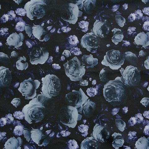 Piele ecologica imprimata - Negru cu flori albastre