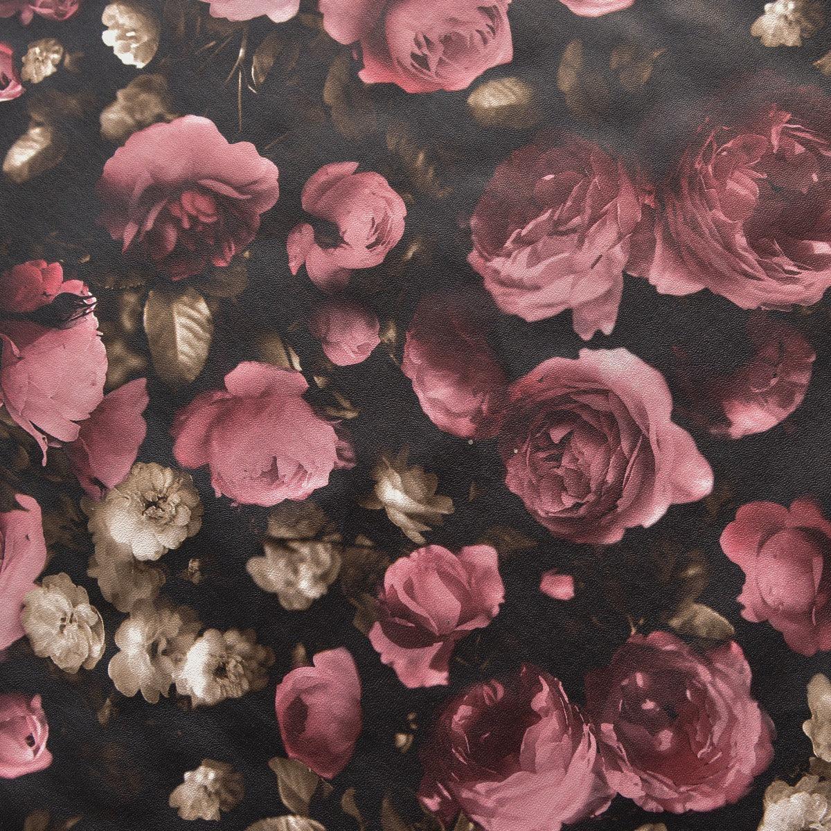 Piele ecologica imprimata - Negru cu flori roz