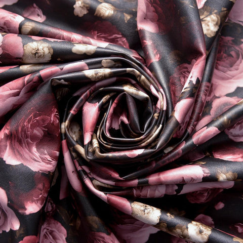 Piele ecologica imprimata - Negru cu flori roz