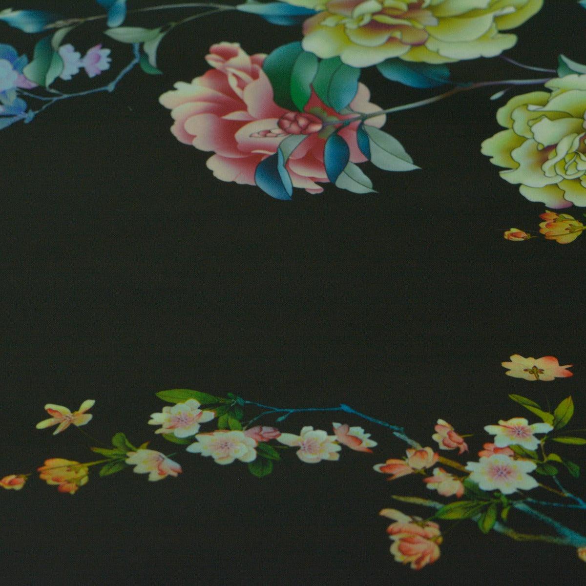 Tafta imprimata - Negru cu flori