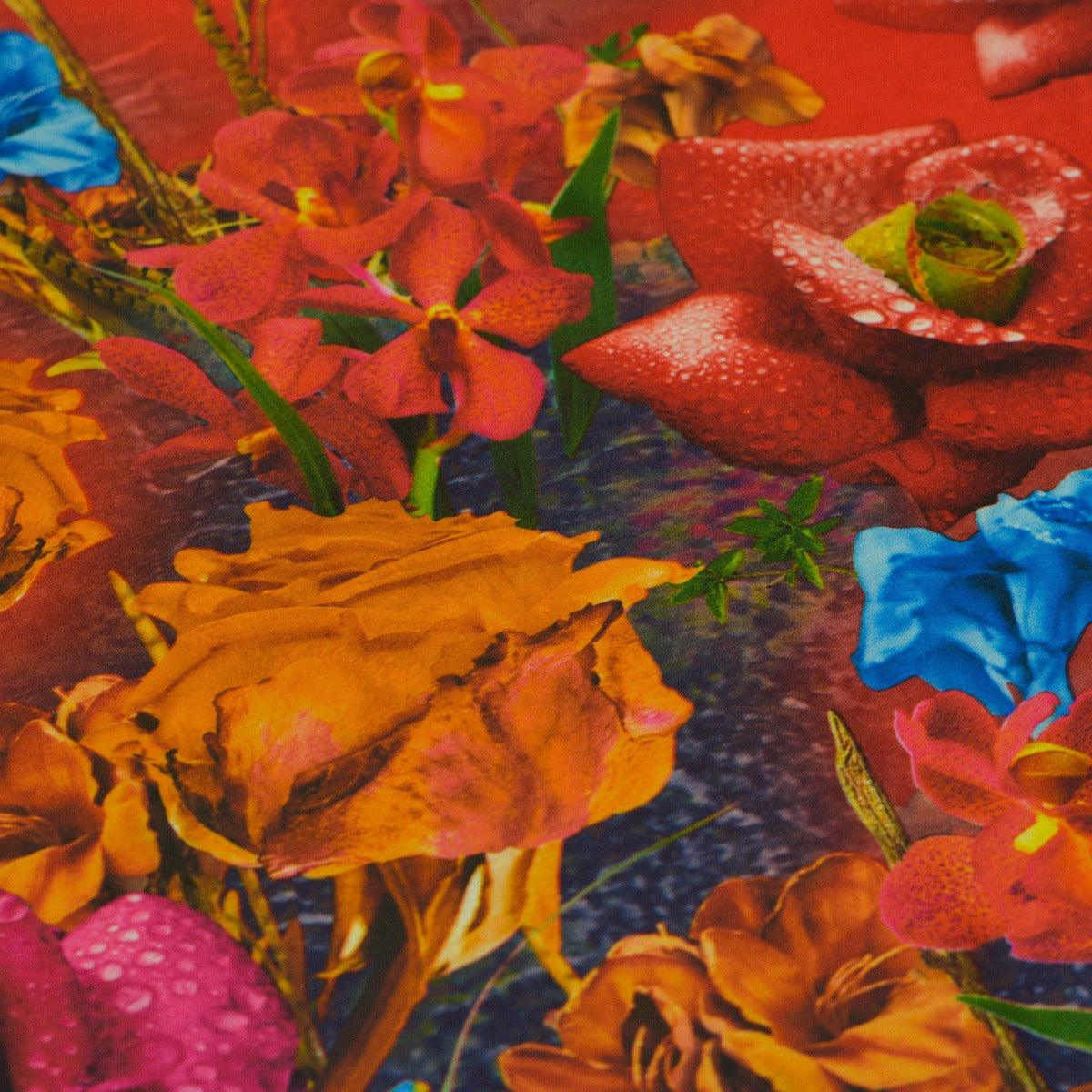 Tafta imprimata - Rosu cu flori