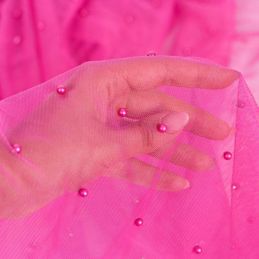 Tulle cu perle - Ciclam