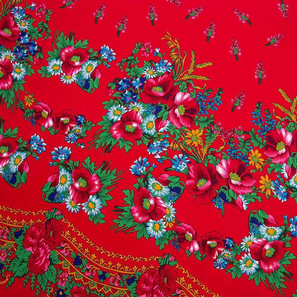 Vascoza Imprimata - Rosu cu flori multicolore