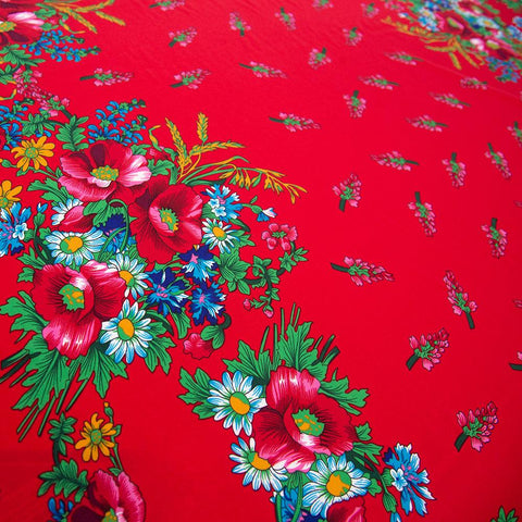 Vascoza Imprimata - Rosu cu flori multicolore
