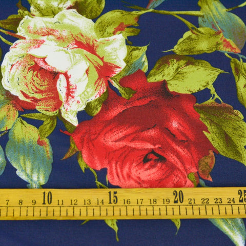 Voal Imprimat - Bleumarin cu trandafiri